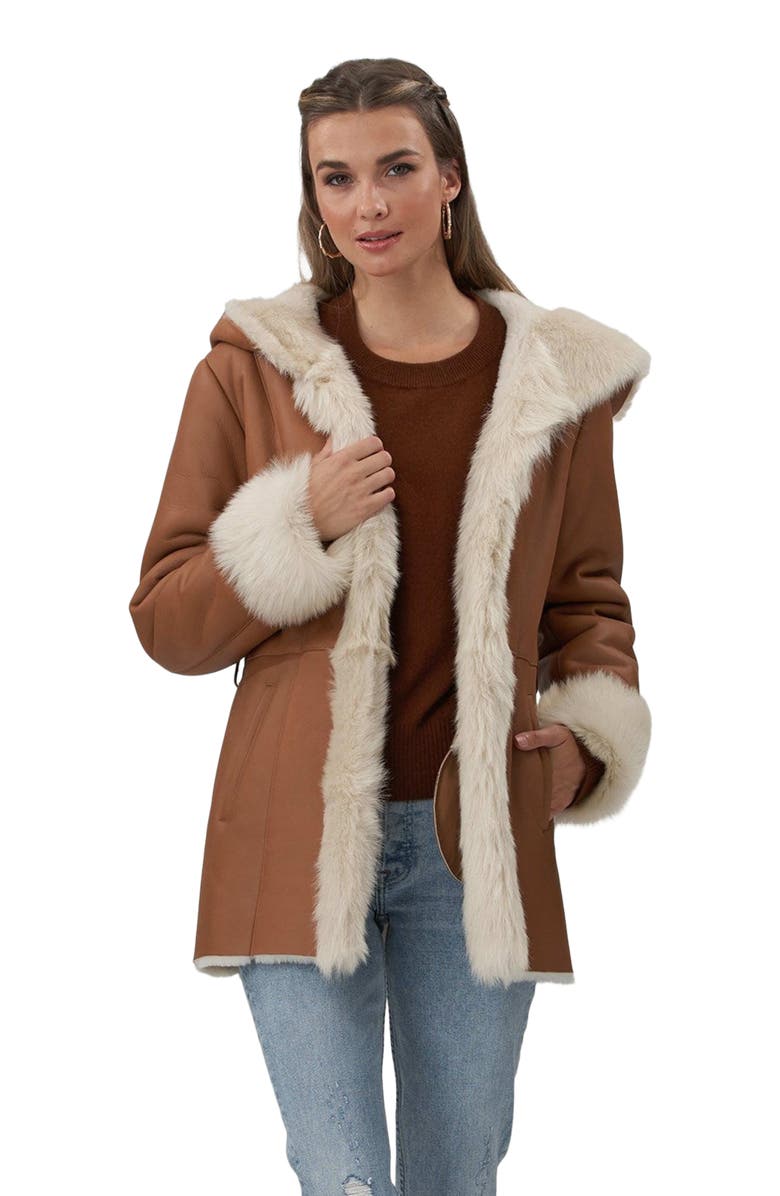 GORSKI Genuine Shearling Jacket With Trim, Alternate, color, Camel/White