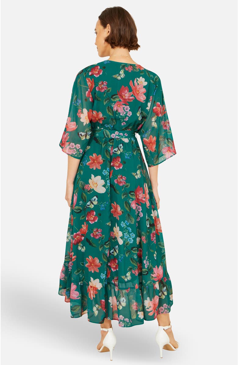 Yumi Floral Dip Hem Dress, Alternate, color, Green