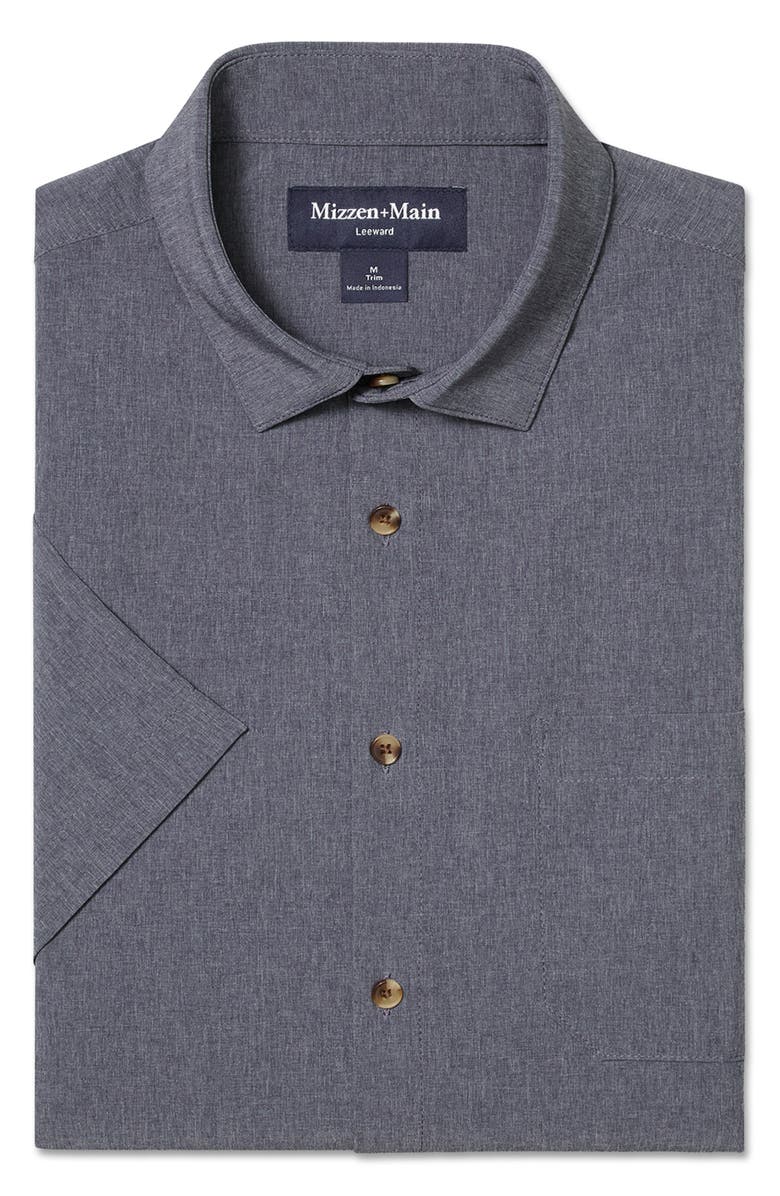 Mizzen+Main Leeward Trim Fit Short Sleeve Performance Button-Up Shirt, Alternate, color, Coastal Fjord Heather