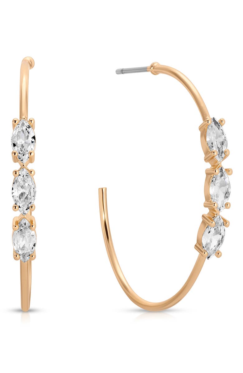 Ettika Dainty Marquise Cubic Zirconia Hoop Earrings, Alternate, color, Gold