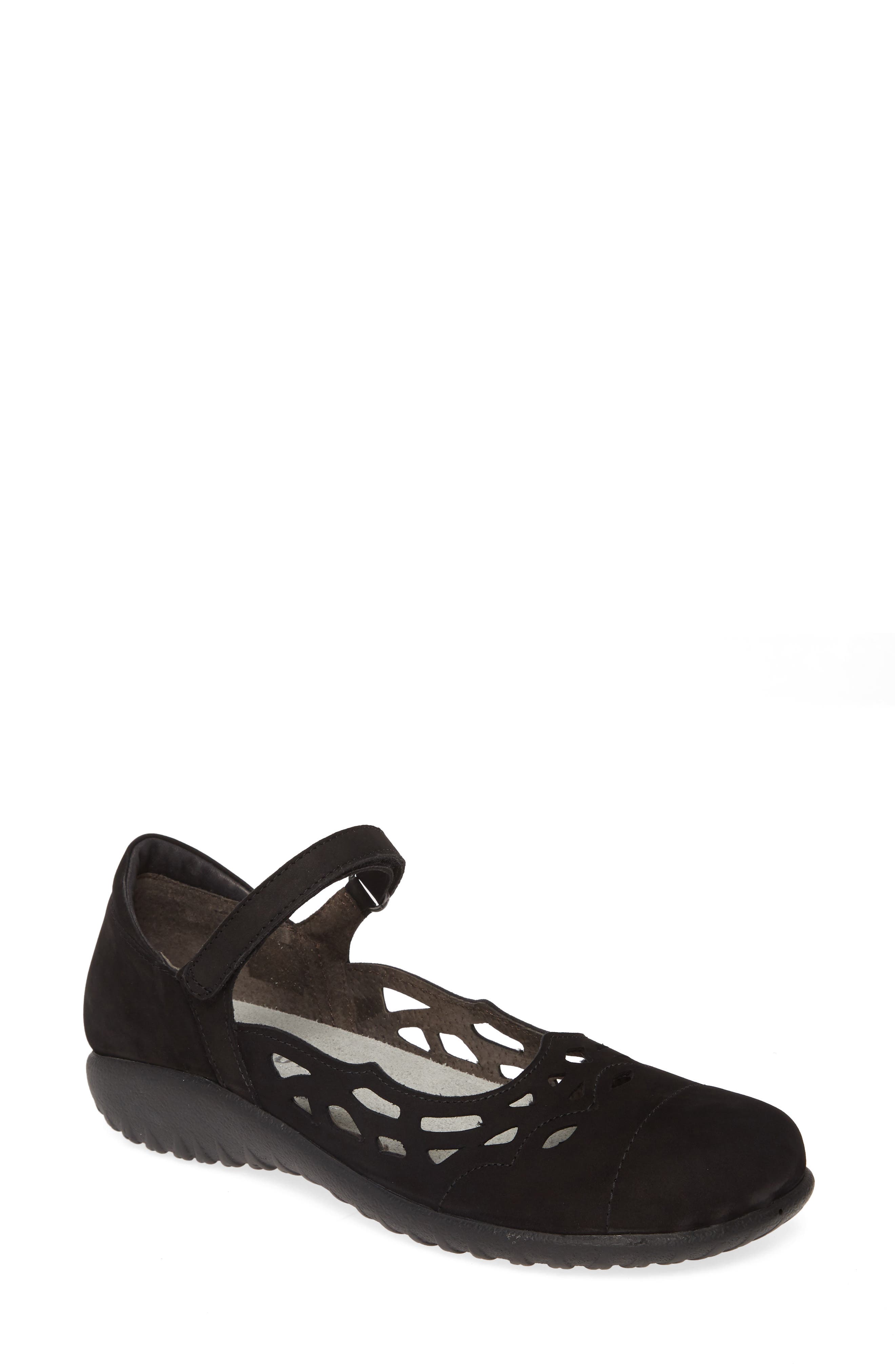 Naot Agathis Mary Jane Flat, Main, color, Black Velvet Nubuck Leather