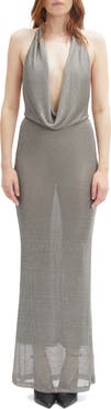 Bardot Nola Metallic Knit Halter Maxi Dress