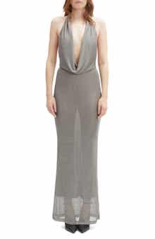 Nola Metallic Knit Halter Maxi Dress