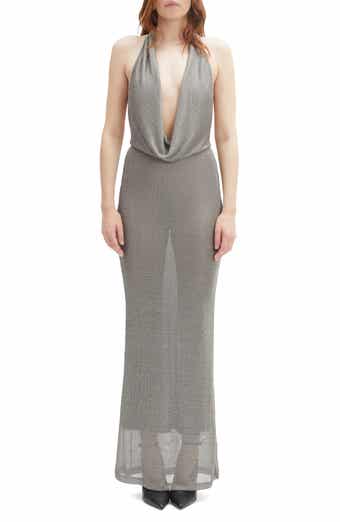 Nola Metallic Knit Halter Maxi Dress