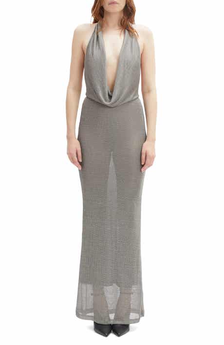 Nola Metallic Knit Halter Maxi Dress
