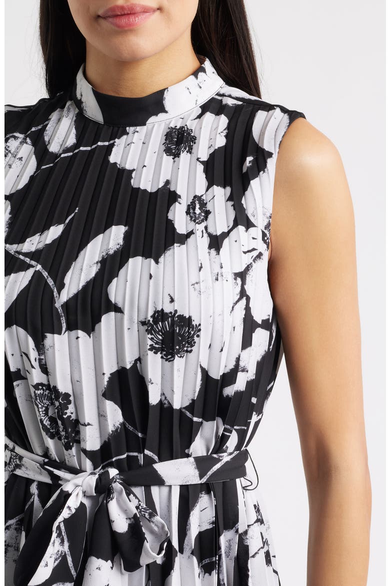 Floral Handkerchief Hem Pleated Midi Dress, Alternate, color, BLACK WHITE