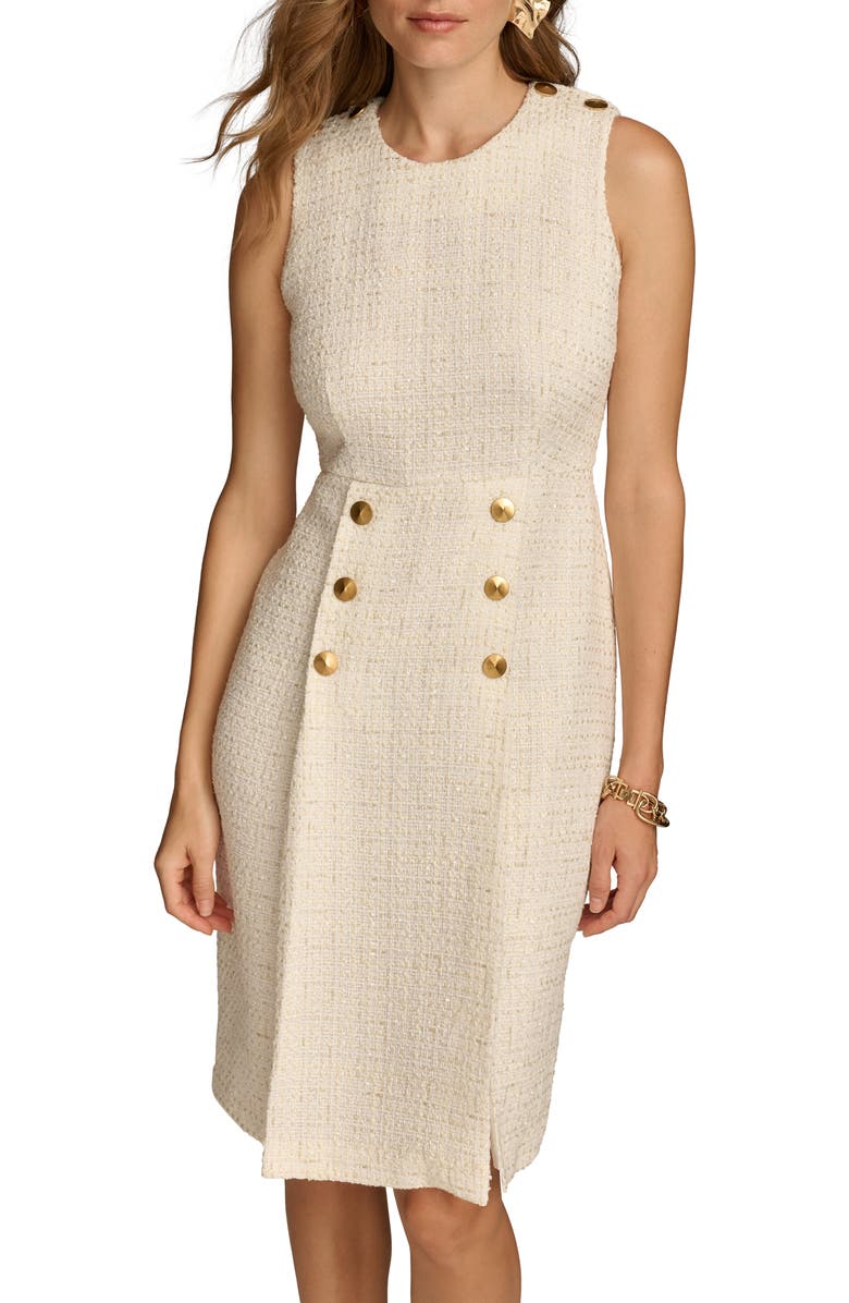 Donna Karan New York Sleeveless Tweed Sheath Dress, Alternate, color, Cream/ Gold