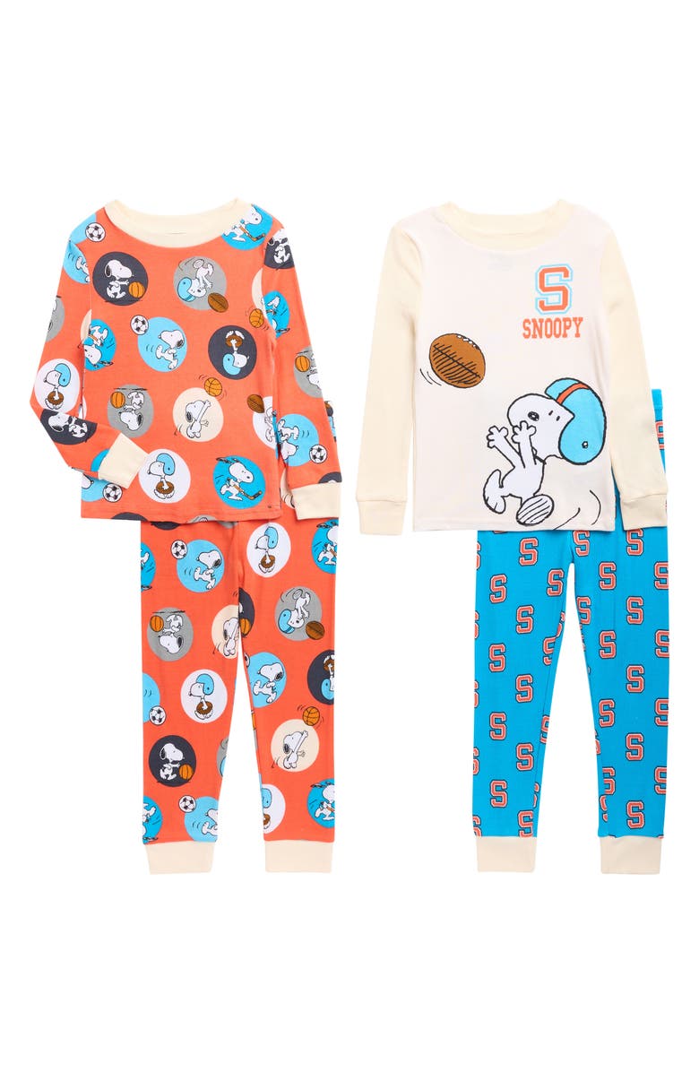 KOMAR Kids' Assorted Snoopy 2-Pack Print Fitted Two-Piece Pajamas, Main, color, Red Multi