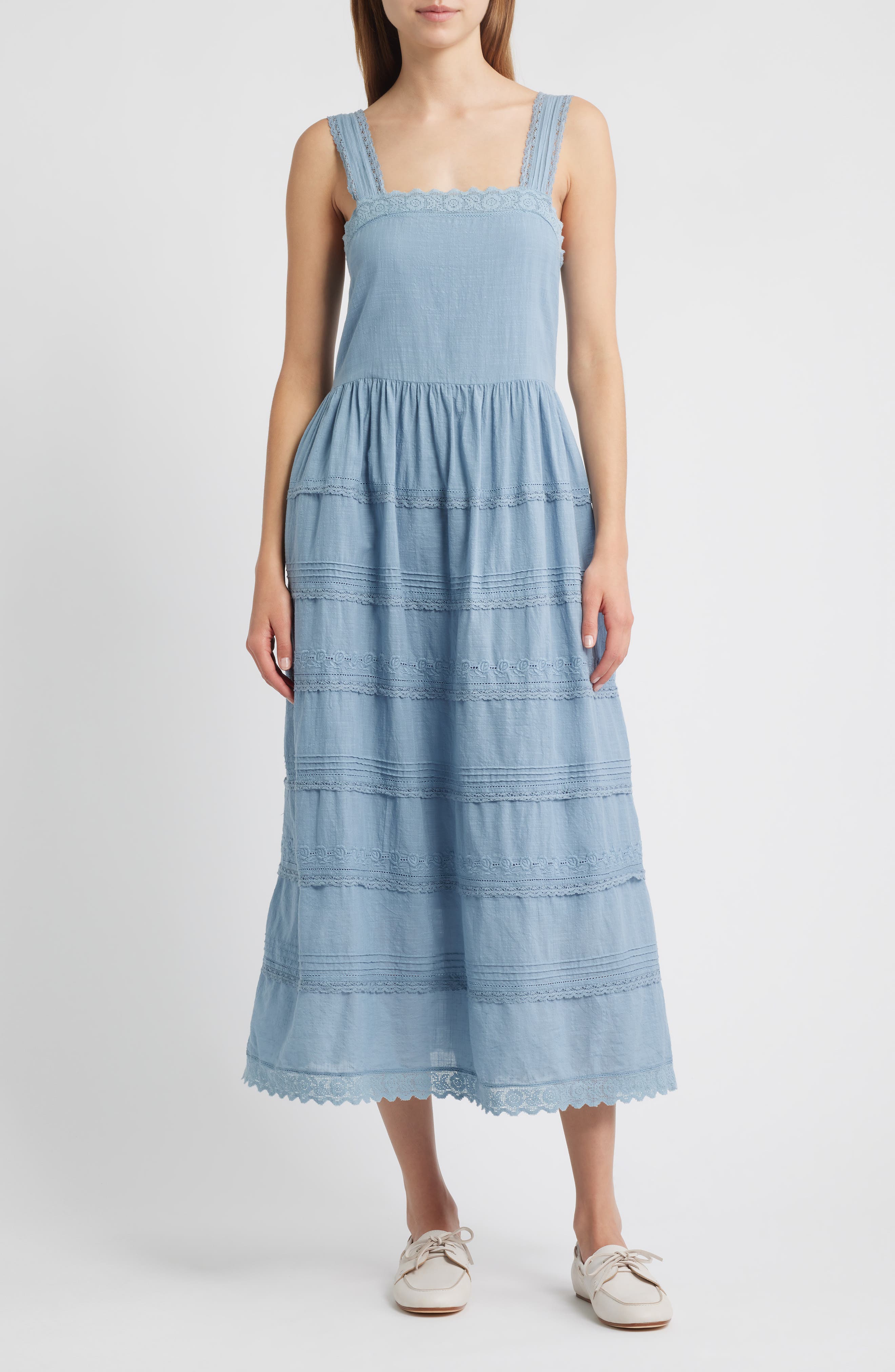 THE GREAT. Reverie Embroidered Tiered Cotton Sundress