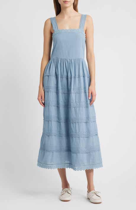 THE GREAT. Reverie Embroidered Tiered Cotton Sundress