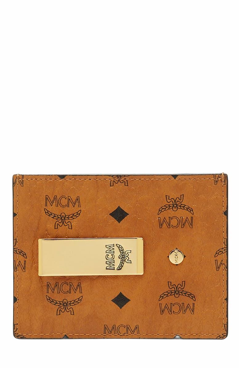 MCM Money Clip Card Case in Visetos Original, Alternate, color, Cognac