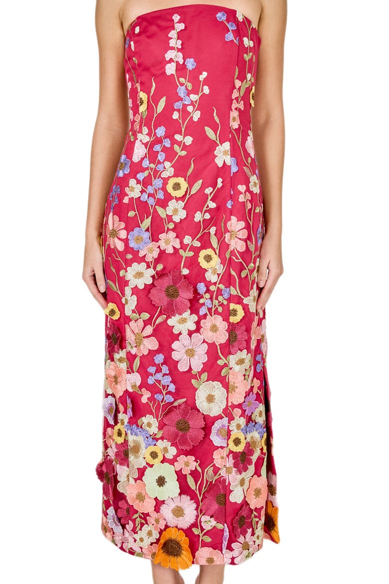 Floral Embroidered Strapless Maxi Dress, Alternate, color, MULBERRY