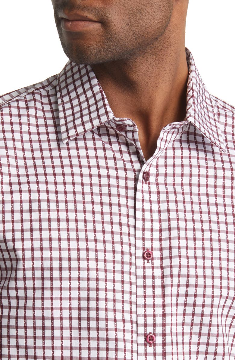DANIEL HECHTER Trim Fit Windowpane Check Cotton Dress Shirt, Alternate, color, Burgundy