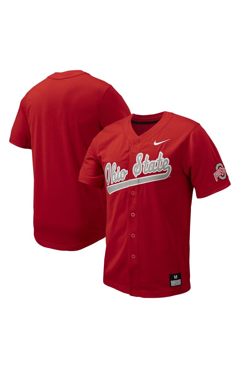 Nike Men's Nike Scarlet Ohio State Buckeyes Replica Full-Button Baseball Jersey, Main, color, 