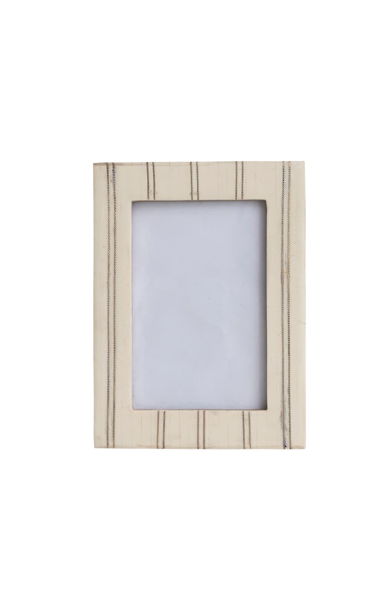 Storied Home Resin Photo Frame with Pinstripe Design, Cream and Gold, Main, color, Cream
