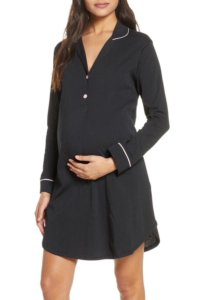 Maternity/Nursing Nightshirt, Main, color, BLACK