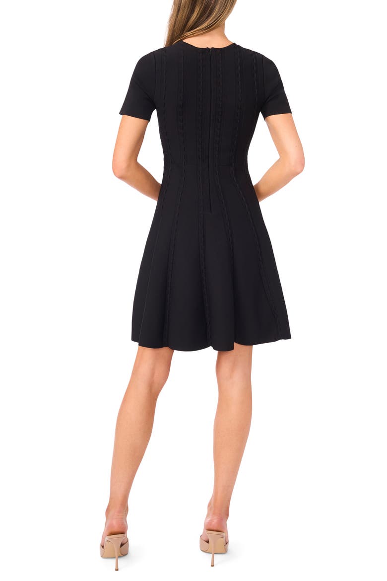 Ella Ribbon Stitch Fit & Flare Dress, Alternate, color, RICH BLACK