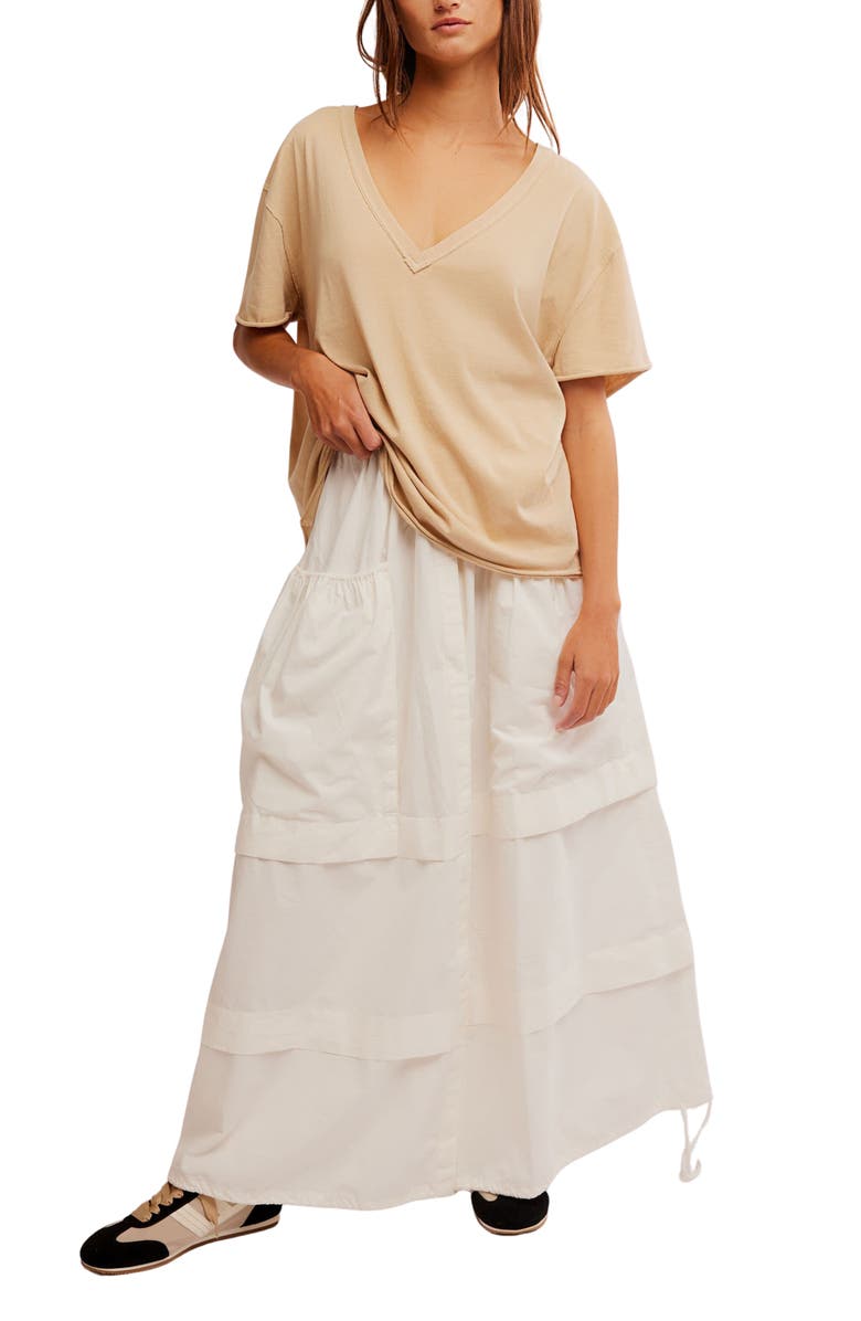 Free People Nina V-Neck Cotton T-Shirt, Alternate, color, Oat Latte