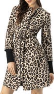 IVONNE Ribbed-Cuff Long Animal Print Coat