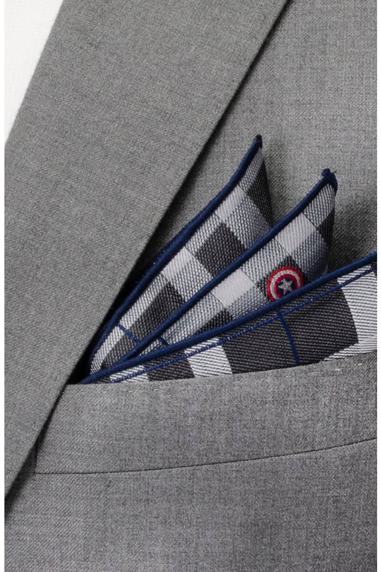 Marvel Captain America Plaid Silk Pocket Square, Alternate, color, GRAY
