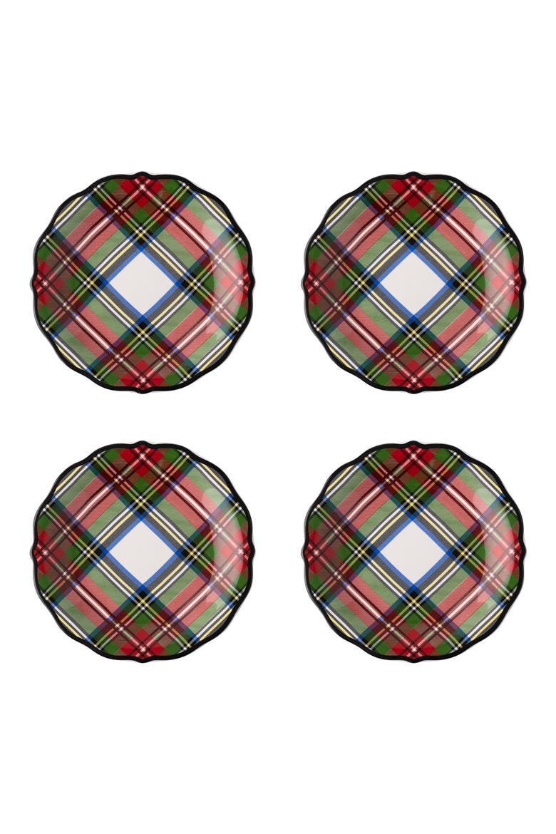 Set of 4 Stewart Tartan Cocktail Plates, Main, color, RED MULTI