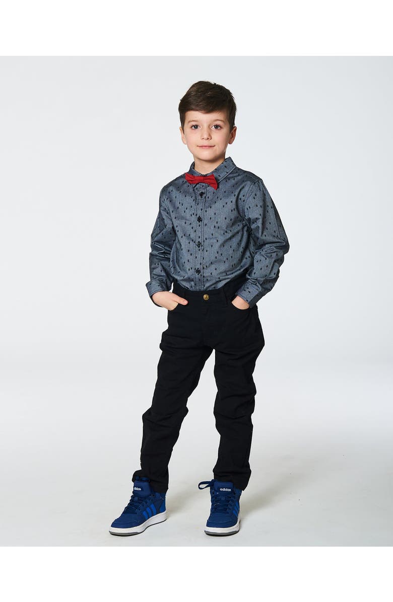 Deux par Deux Baby Boy's Printed Pine Chambray Shirt With Bow Tie Gray, Alternate, color, Anthracite