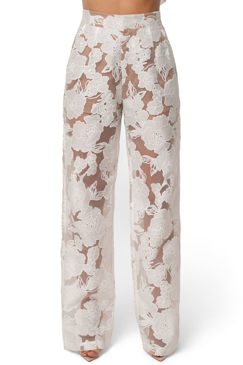 Organza Floral Pant, Main, color, Beige