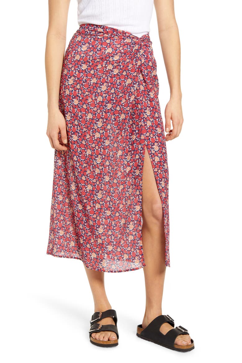 Sheer Floral Midi Skirt, Main, color, RED FLORAL