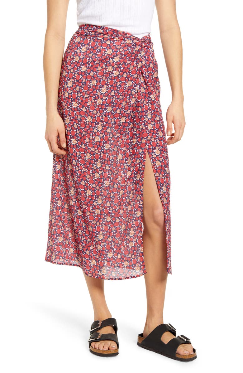 Good Luck Gem Sheer Floral Midi Skirt, Main, color,