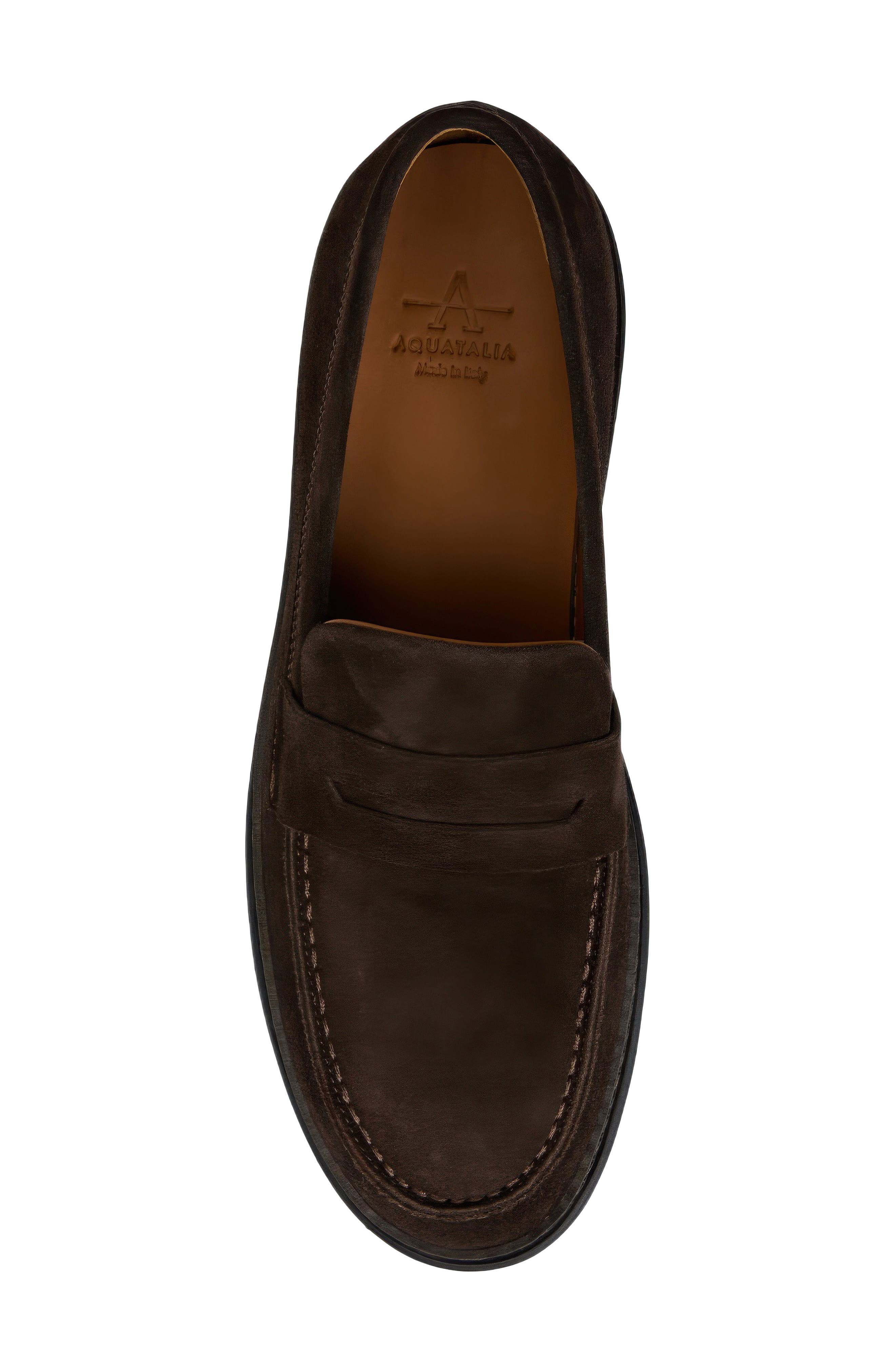 Bucarest Water Repellent Penny Loafer, Alternate, color, DARK BROWN SUEDE