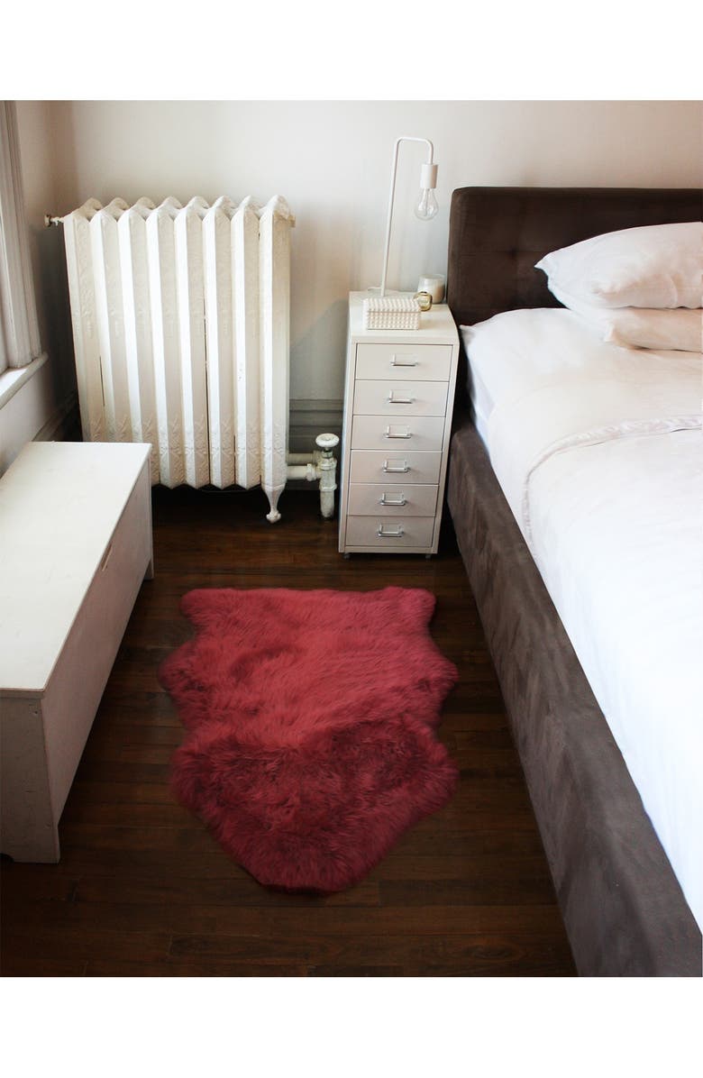 NATURAL Milan Genuine Sheepskin Shearling Throw 24" x 36" - Raspberry, Alternate, color,