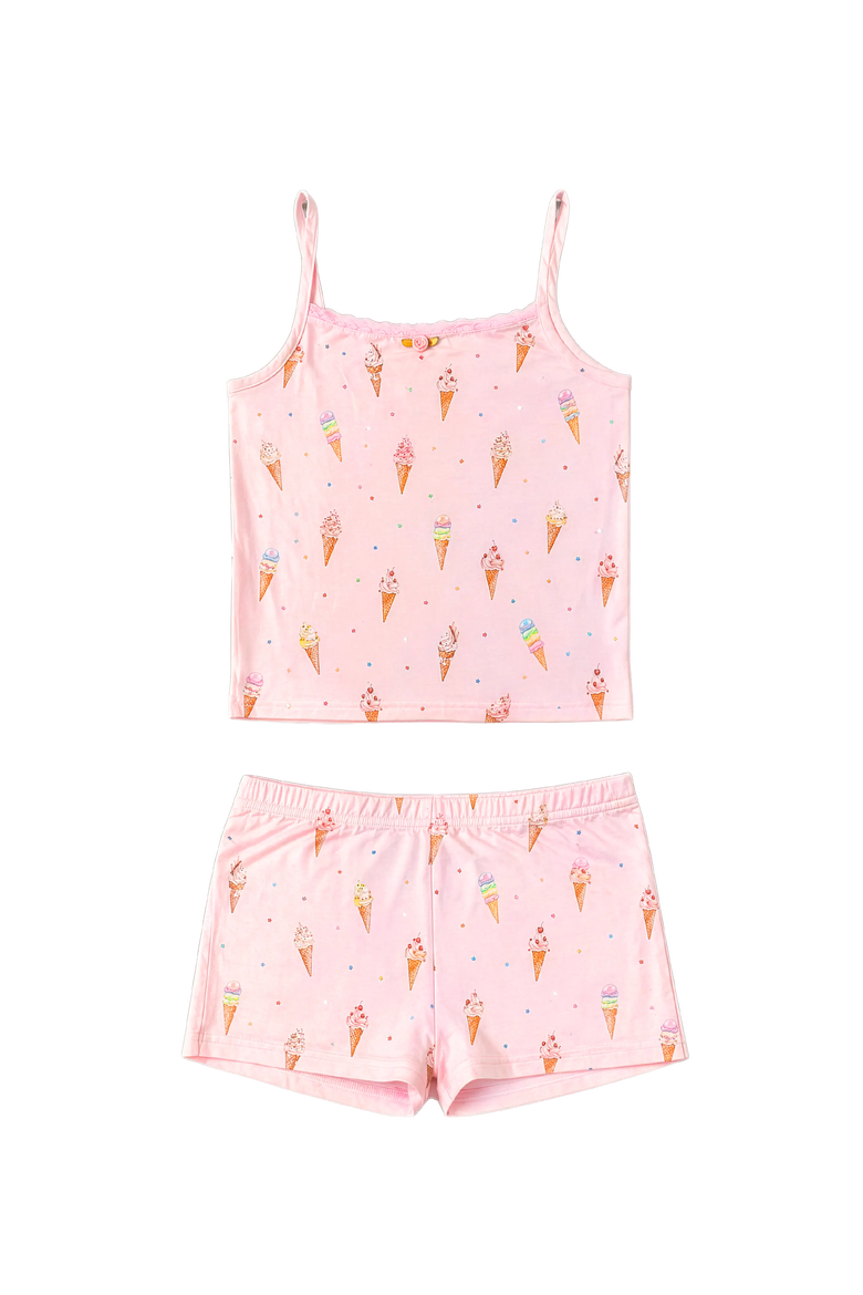 Ice Cream Print Cami Jersey Set, Main, color, Pink