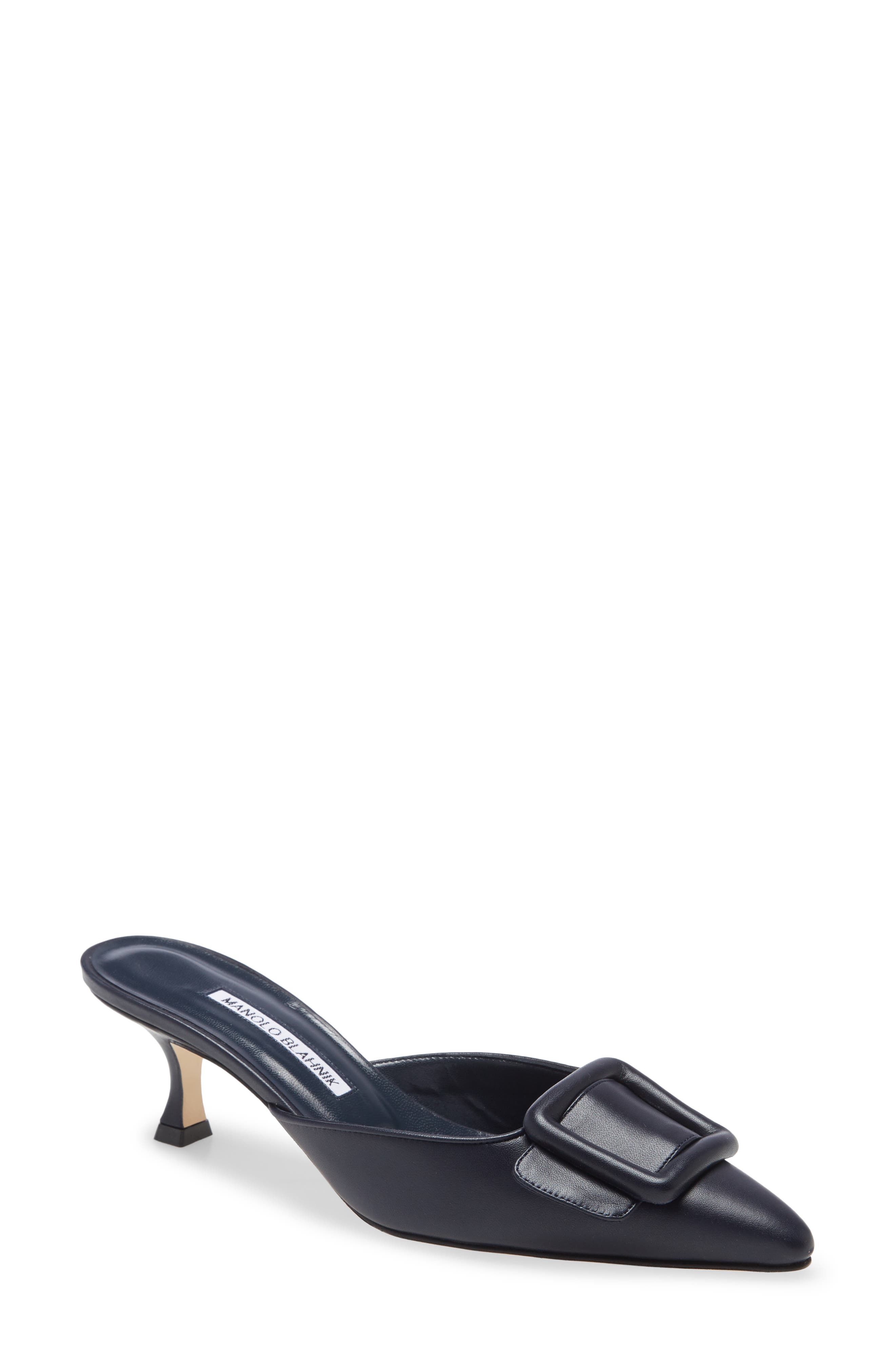 Maysale Buckle Pointed Toe Mule, Main, color, NAVY