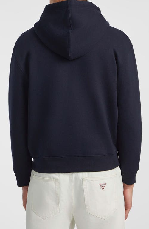Guess Jeans Regular Fit Embroidered Logo Zip Hoodie In Blue