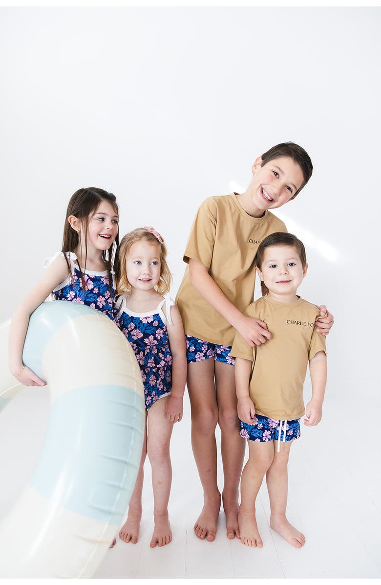 Charlie Lou Baby<sup>®</sup> Twilight Blossoms Smocked One Peice Swimsuit, Alternate, color, Blue And Pink