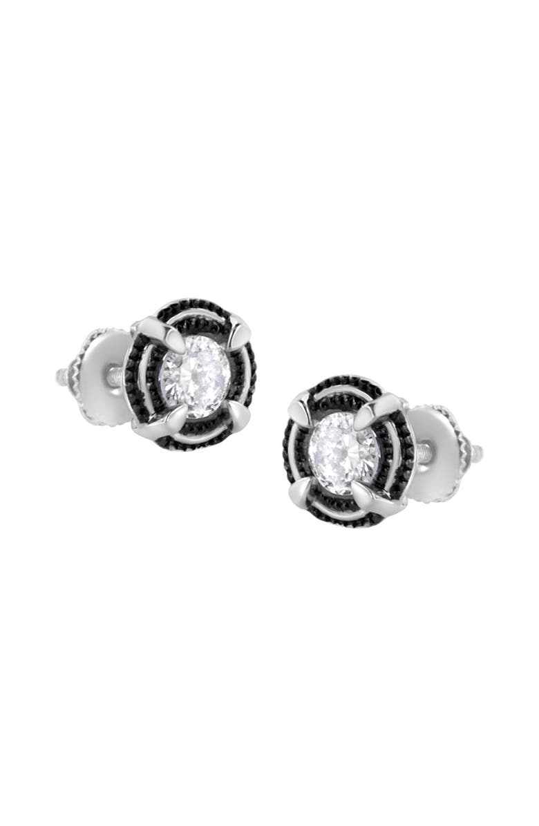 Haus of Brilliance Black Rhodium and Silver 1-1/2 Ct Double Halo Solitaire Milgrain Stud Earrings, Alternate, color, White