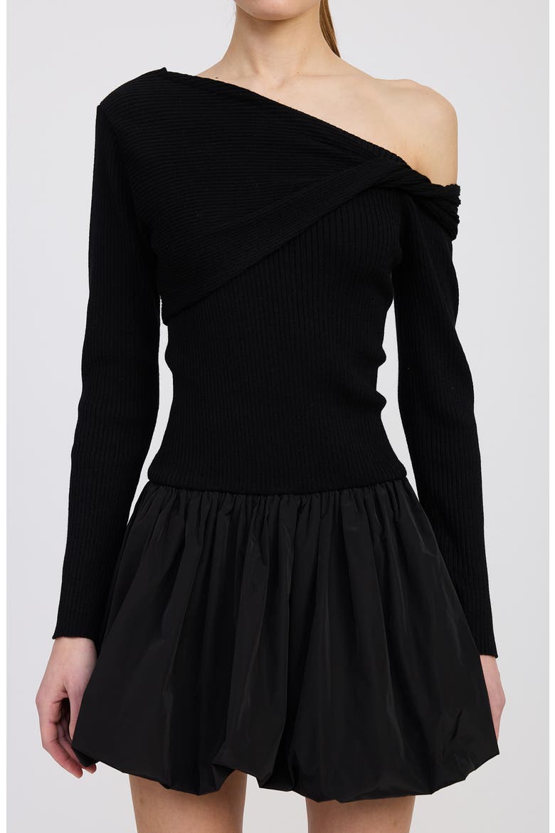 Romilla One-Shoulder Mixed Media Minidress, Alternate, color, BLACK