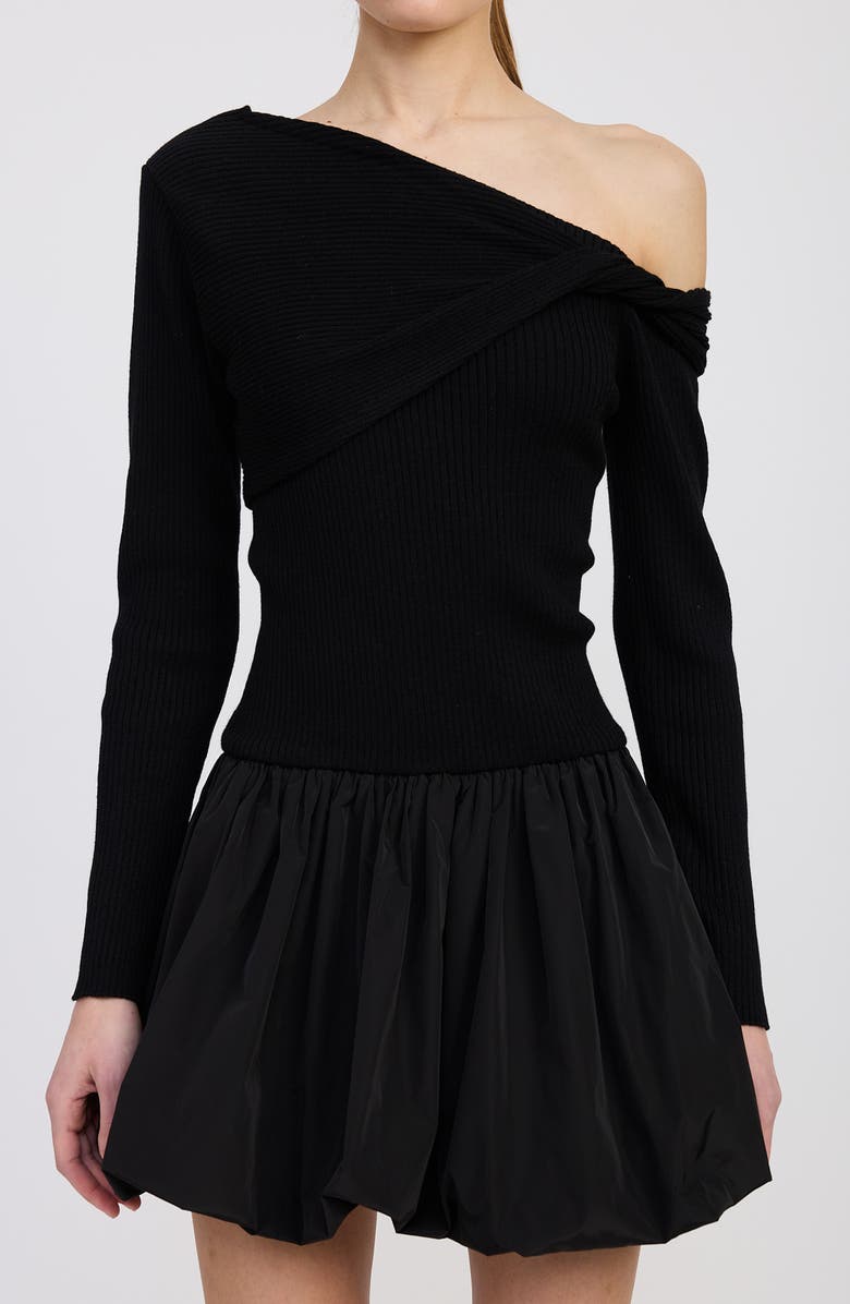 En Saison Romilla One-Shoulder Mixed Media Minidress, Alternate, color, Black