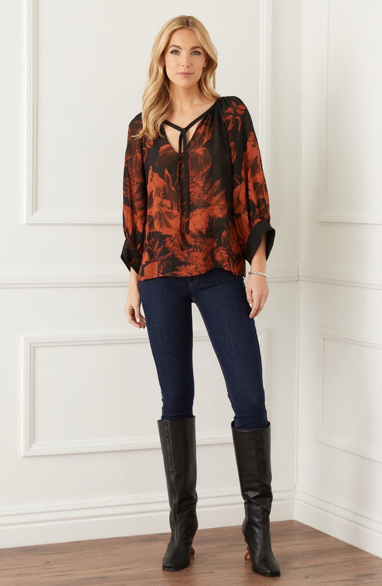 Karen Kane Blouson Sleeve Floral Top, Alternate, color,