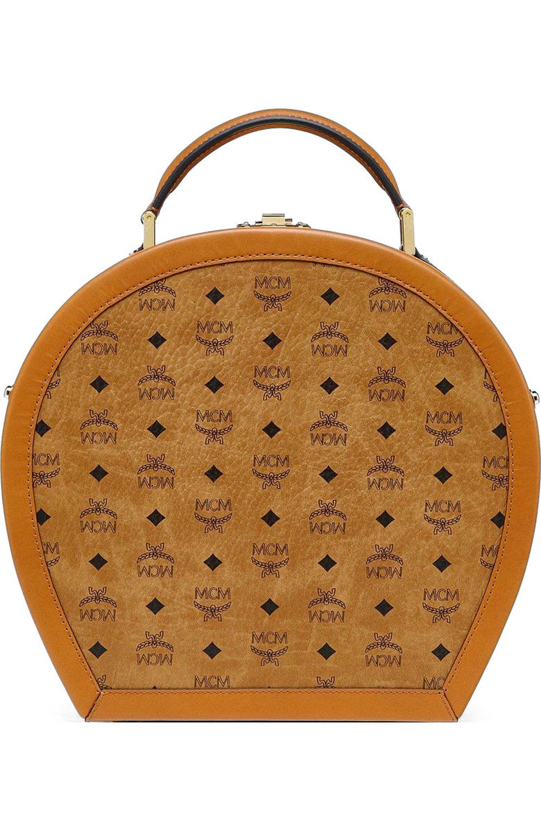 MCM Hat Box in Visetos, Alternate, color, Cognac