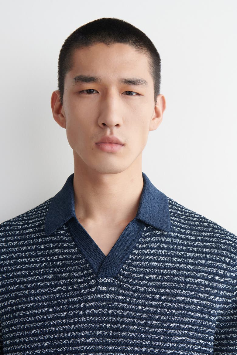 Open-knit Polo Shirt, Alternate, color, NAVY / WHITE / STRIPED