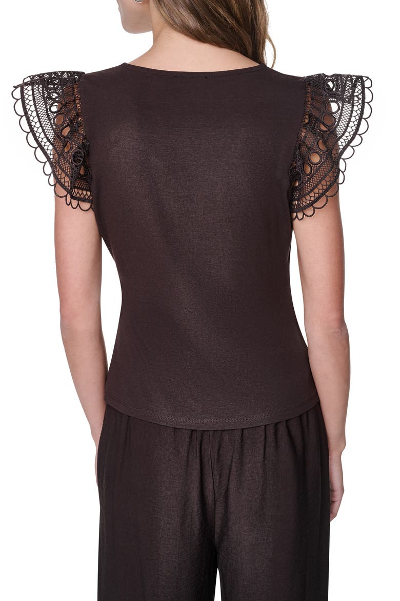 Center Ruched Lace Sleeve Cotton Blend Top, Alternate, color, TOBACCO