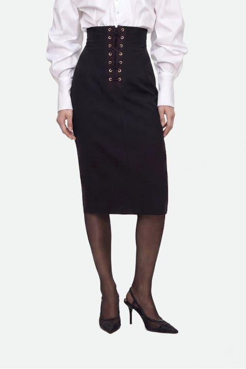 Eyelet Detail High Waist Midi Skirt