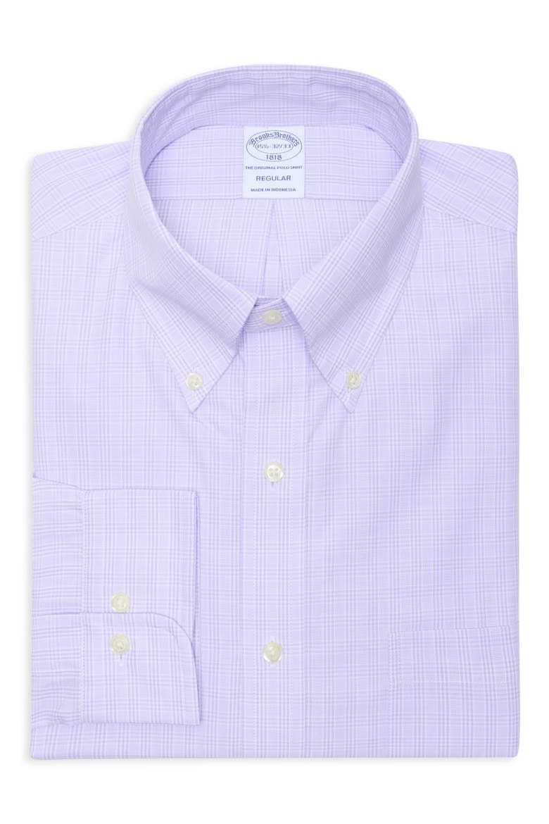 Regular Fit Plaid Non-Iron Cotton Dress Shirt, Alternate, color, LIGHT PASTEL PURPLE