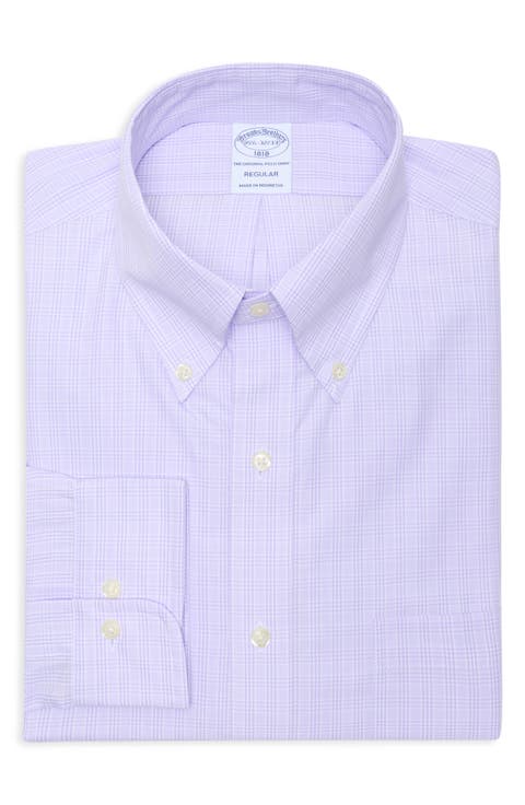 Regular Fit Plaid Non-Iron Cotton Dress Shirt
