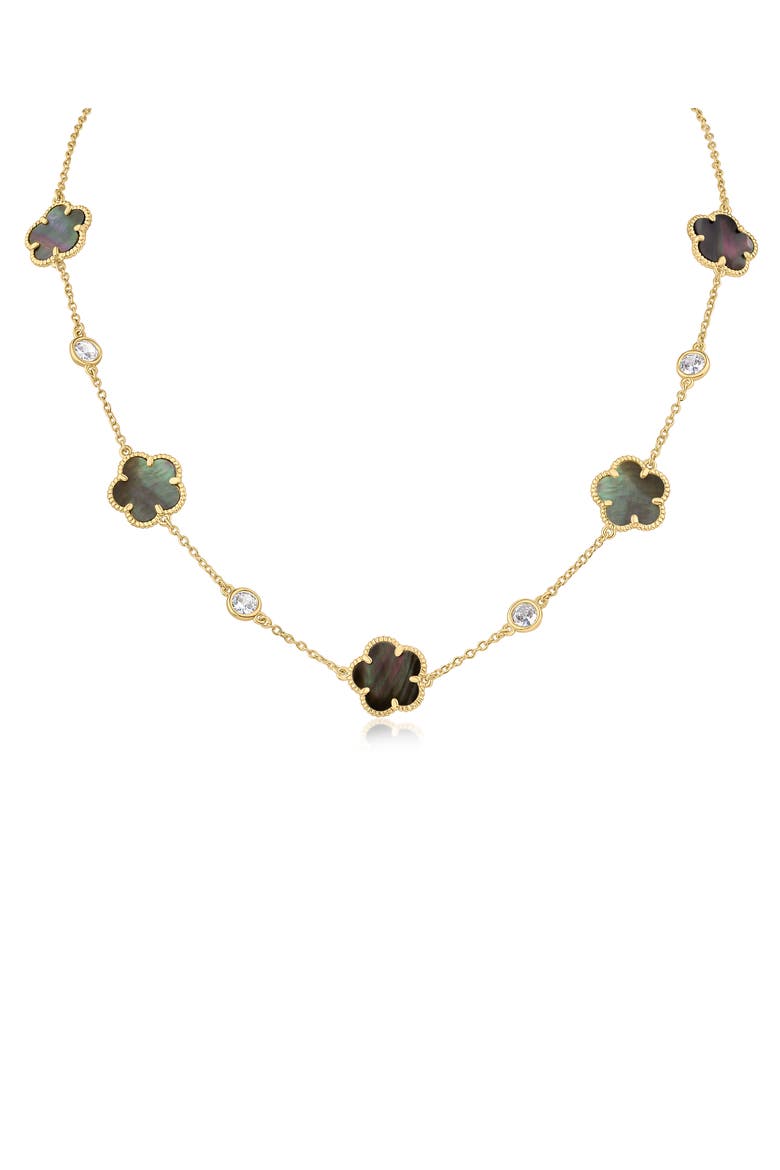 Cubic Zirconia & Enamel Clover Station Necklace, Main, color, ABALONE/ GOLD