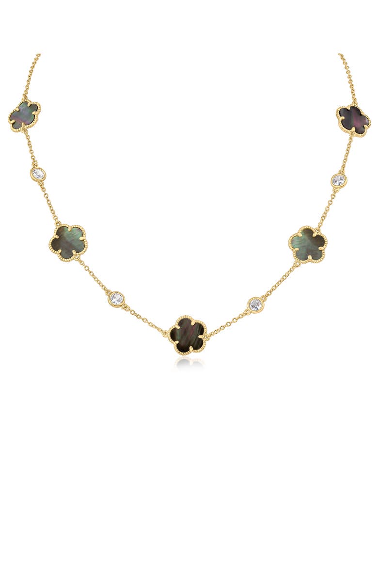 CZ by Kenneth Jay Lane Cubic Zirconia & Enamel Clover Station Necklace, Main, color, Abalone/ Gold