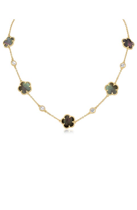 Cubic Zirconia & Enamel Clover Station Necklace