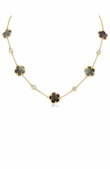 CZ by Kenneth Jay Lane Cubic Zirconia & Enamel Clover Station Necklace