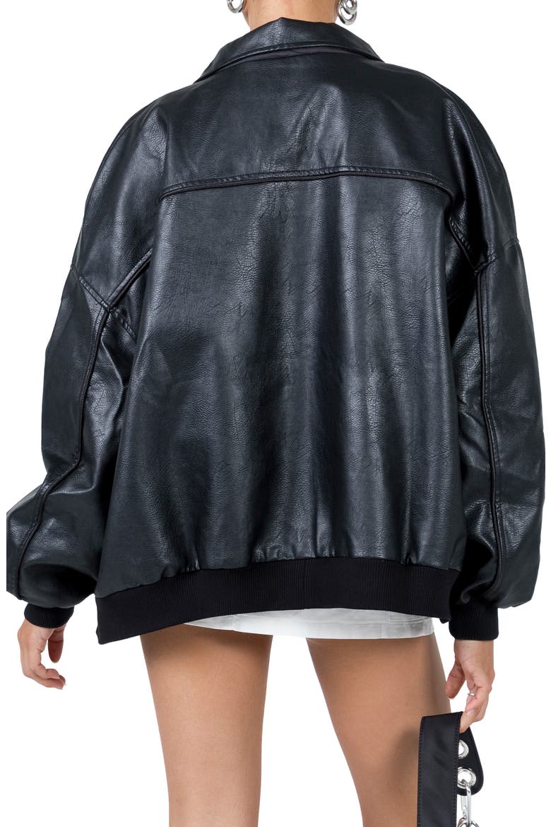 Goldsmith Oversize Faux Leather Bomber Jacket, Alternate, color, BLACK